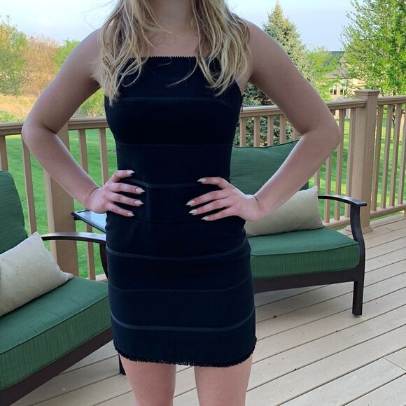 Black Fringe Linen Party Dress size 4‎ - Picture 1 of 10